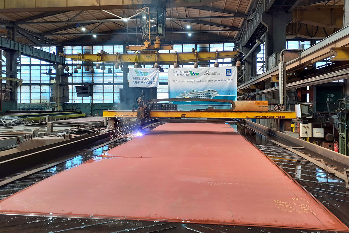 Cutting steel at shipyard